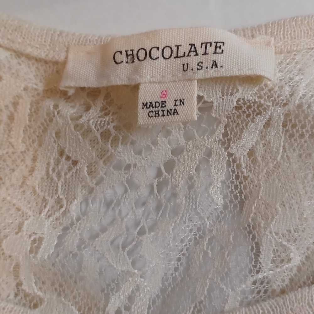 Chocolate USA Women's Small Off White Lace With Sweater Over Top,‎ Split Up Back - Picture 3 of 8
